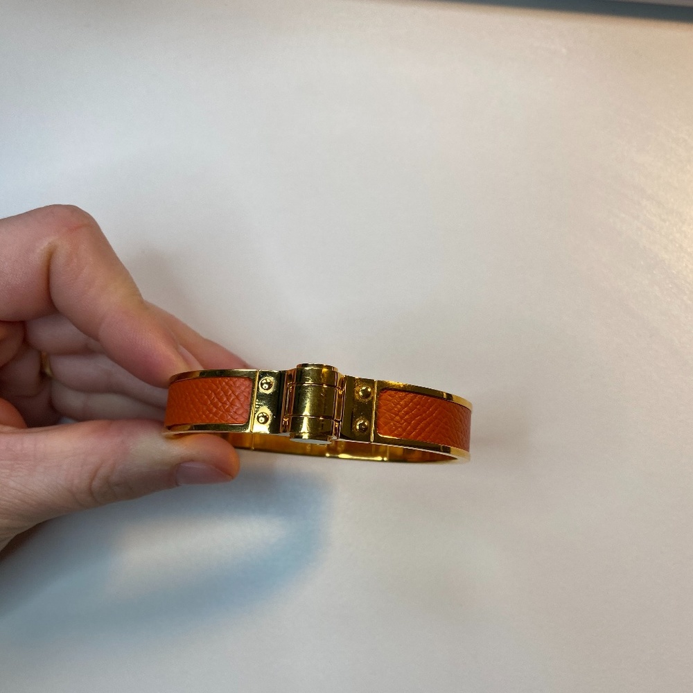 Authentic Herms Orange Hinged Bangle Bracelet - image 2